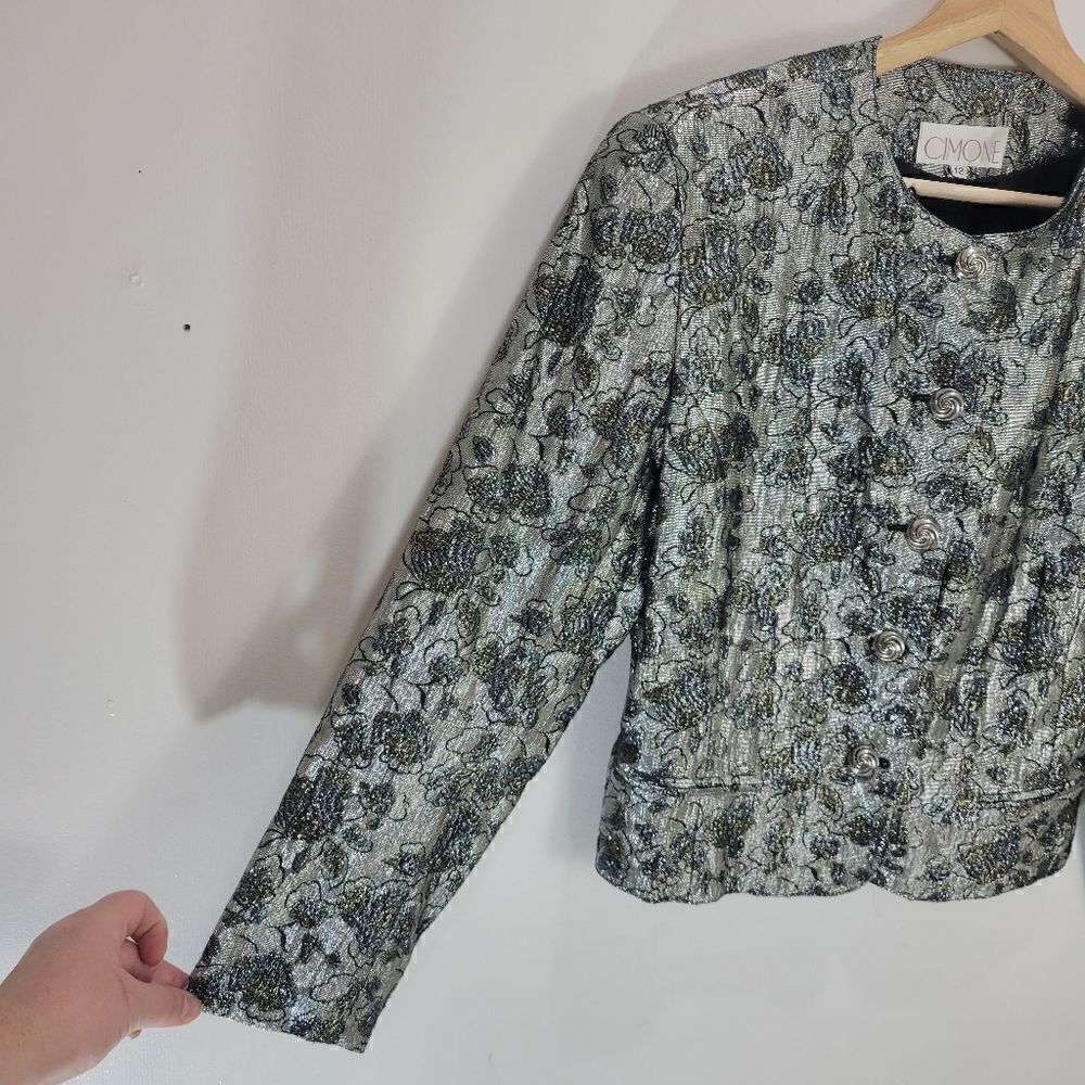 Vintage Cimone Metallic Silver Floral Jacket - Picture 6 of 15